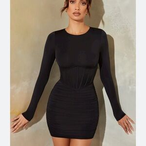 NWT Oh Polly ARDEN Long Sleeve Corset Mini Dress in Black
